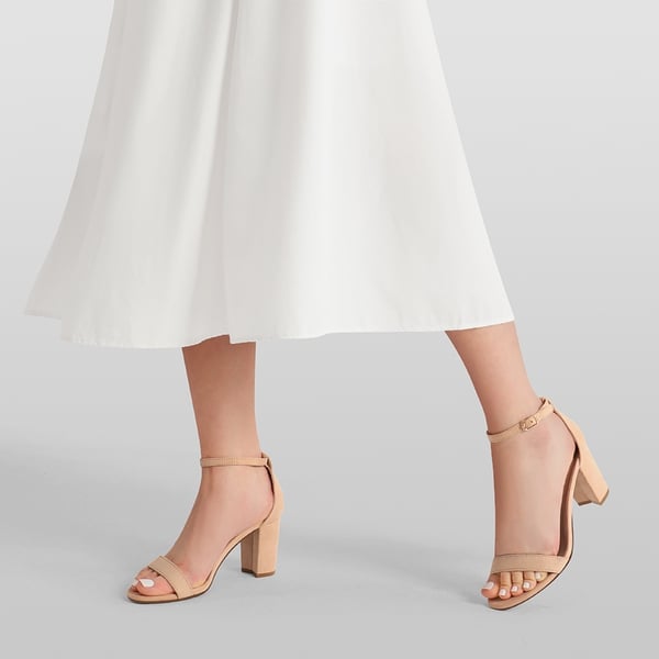 Open Toe Pump Chunky Heel Sandals - NUDE SUEDE - 1